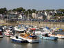 Boats on waterfront of town.