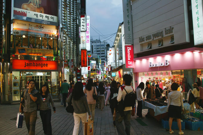 People shopping at Myeong-Dong.