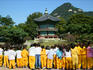 Gyeonbokgung Palace, children at Hyangwonjeong Pavilion.