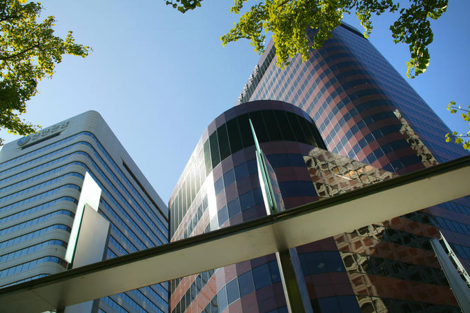 Exterior of Modern city buildings at Taepyeongno.