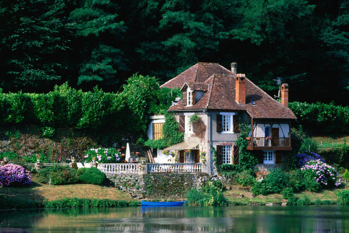 House on the bank of Dordogne River, Correze region.