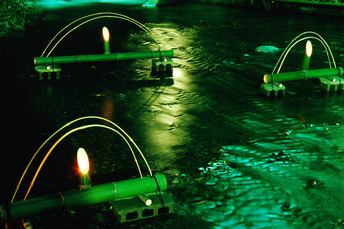 Decorations in river at Kibune.