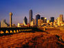 Houston Street Viaduct and skyline from Trinity River levee.