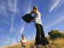 Two teenage girls on Whitireia hill, Titahi Bay, Porirua, near Wellington.