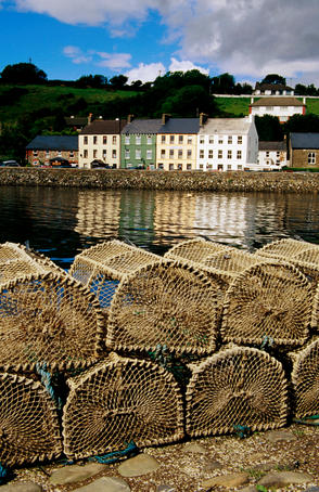 Lobster pots on dock.