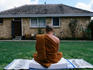 Back view of Buddhist monk.