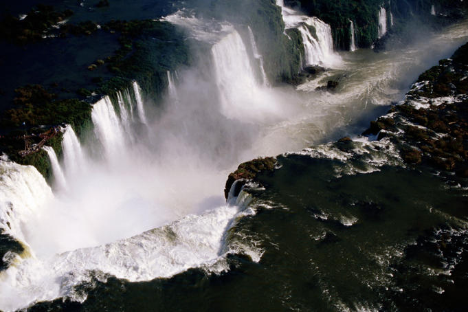 Helicopter aerial shot of Foz do Iguacu.