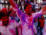 Musicians performing in Durbar Square during Holi.
