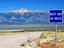 Road sign and Wheeler Peak near Major's Place.