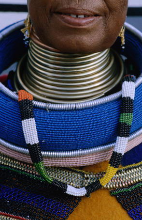 Detail of traditional Ndebel costume, Emthombothini village.