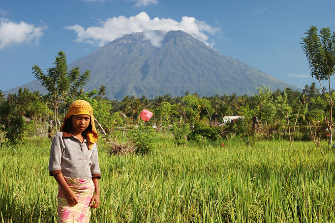 Girl in rice fields near Gunung Agung.