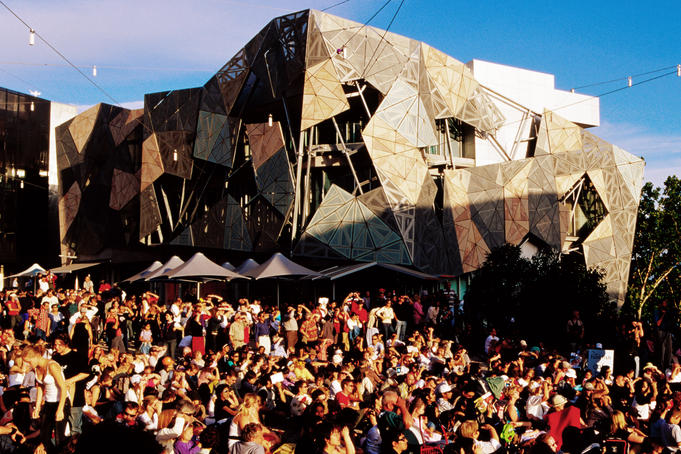 Crowd at Federation Square.