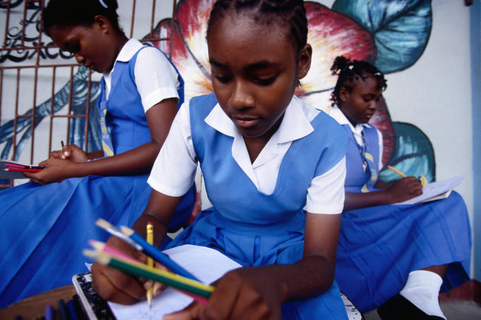 Girls in 9th grade art class, Seaforth High School.