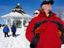 People in snow with Gazebo in background, New London.