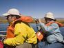 Passengers on ride to Isla Flotantes of the Uros people, Lake Titicaca.