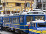Aguas Calientes, or Machu Picchu Village, tourist train waiting for return trip to Cusco.
