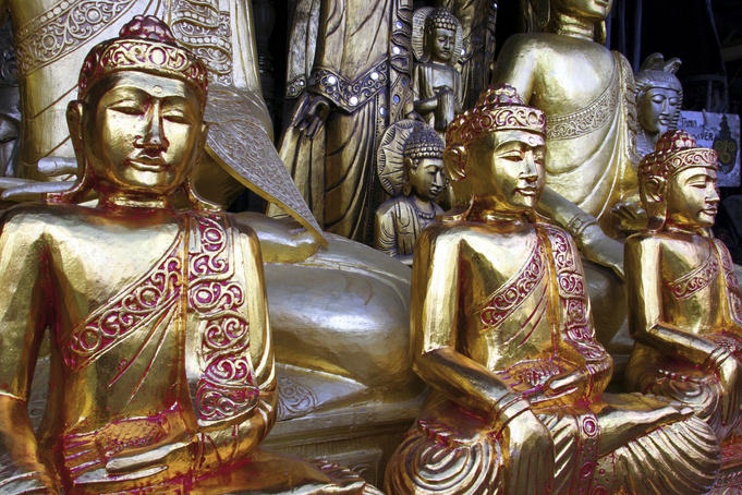 Golden Buddha statues.
