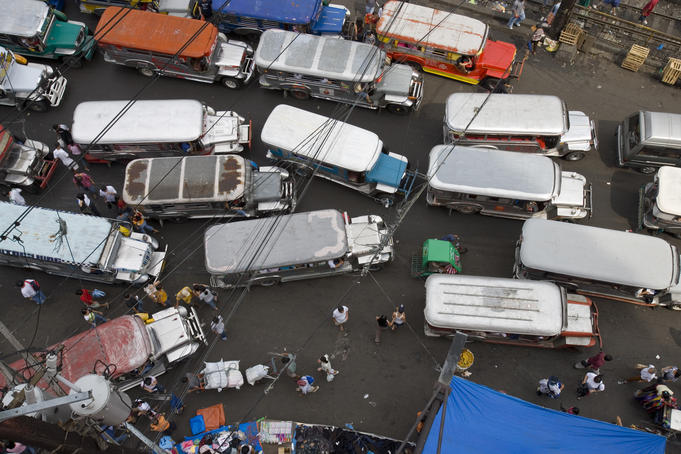 Overhead of jeepneys in main road of Divisoria Market.