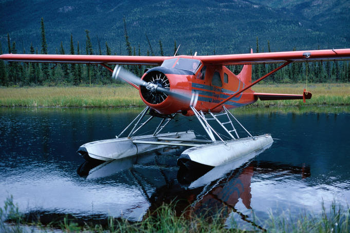 Float plane landed on lake.