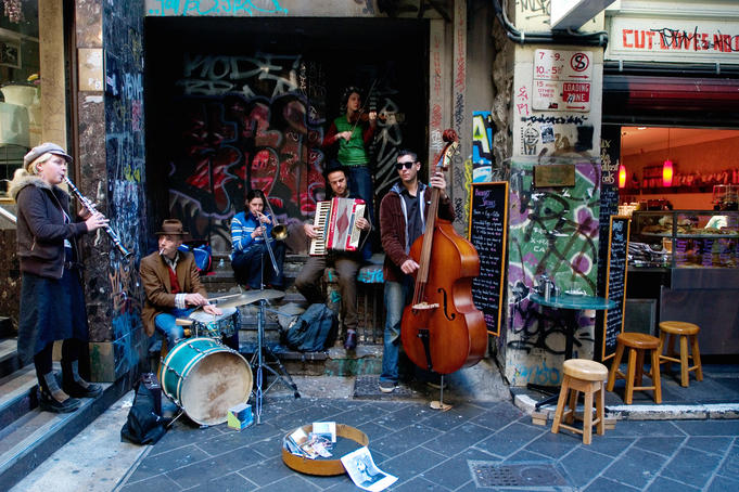 Jazz band playing in Center Place, city centre.