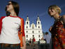 Local young women outside Holy Spirit Cathedral.