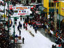 Overhead of start of Iditarod Sled Dog Race.