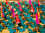 Empty beach chairs on Nekhemia Beach.