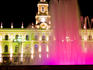 Fountain in front of Town Hall at night.