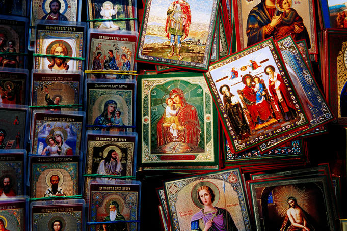 Religious paintings for sale outside Patriarchal Church.