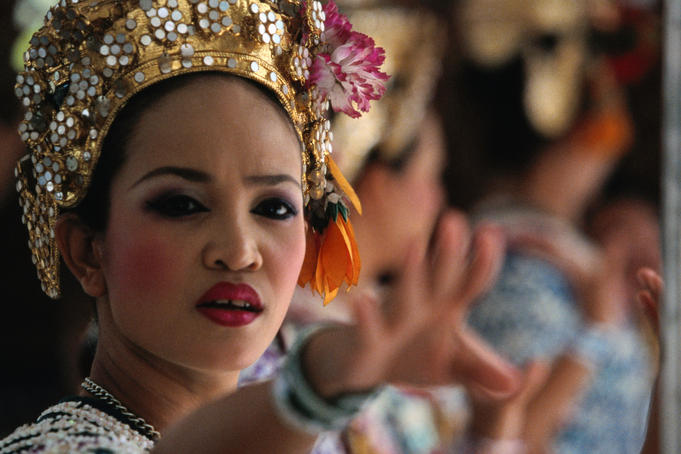 Traditional Thai dancers at Erawan shrine, performing for a 'wish'.