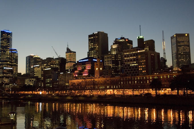 City at night, overlooking Yarra River.