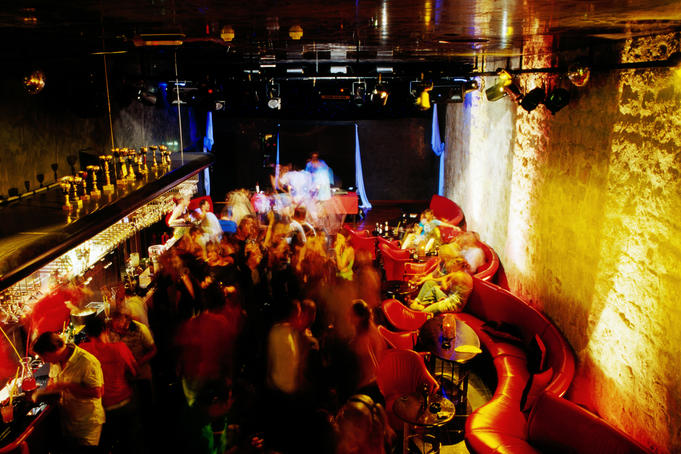 Overhead of patrons in Labirint nightclub.