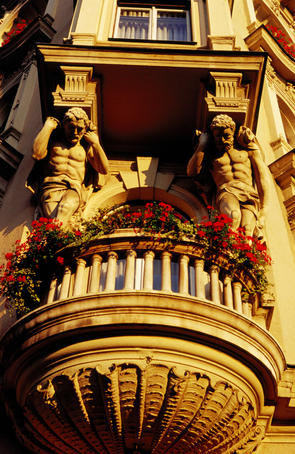 Architectural detail on exterior of Palace Hotel.