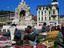 Fruit and vegetable market in Zelny trh Square and Town Hall Tower in background. Brnensky Region.