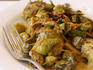 Brinjal, eggplant and chicken curry.