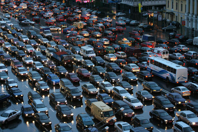 Overhead of traffic during evening rush hour, Garden Ring.