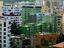 Overhead of city with old buildings.