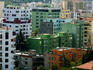 Overhead of city with old buildings.