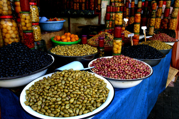 Piles of olives for sale in olive souk.