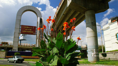Monument welcoming expatriate El Salvadoreans home from abroad and thanking them for their financial support during their time away.