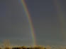 Rainbow hangs over Andes with vineyard in foreground, La Consulta.