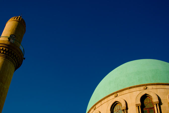 Minaret and dome of mosque.