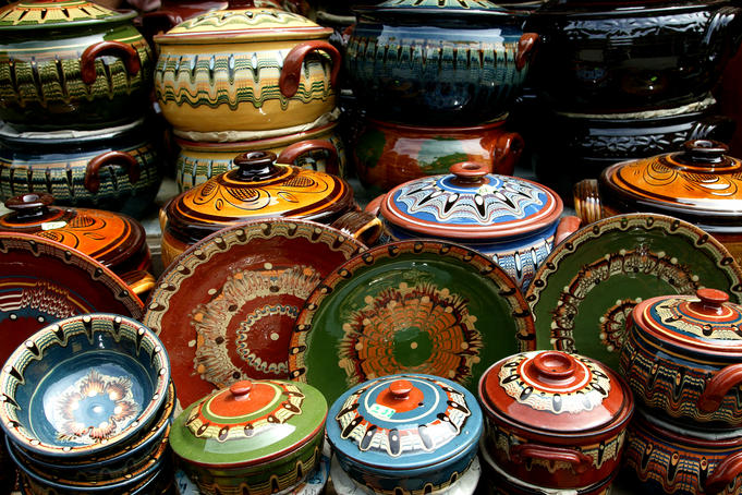 Locally produced pottery for sale at Ladies Market.