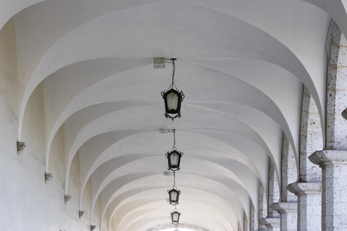 Vaulted ceiling over patio overlooking Plaza de Armas.
