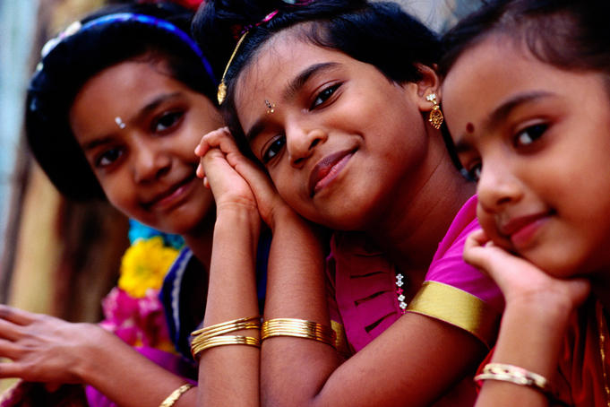 Portrait of young girls at Thaipusam Festival in Little India.