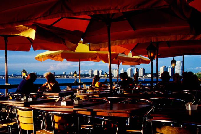 Open-air waterfront restaurant.