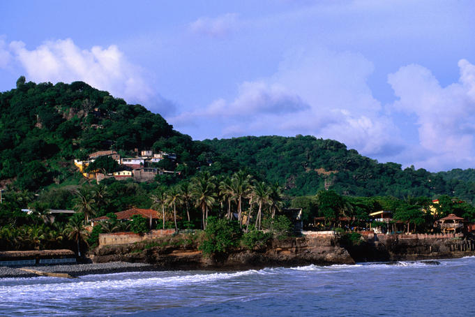 Village on Pacific coastline.