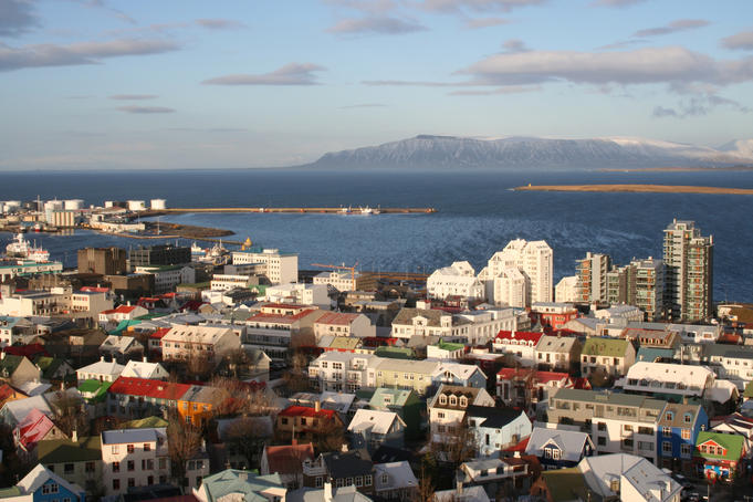 City centre with harbour in background.