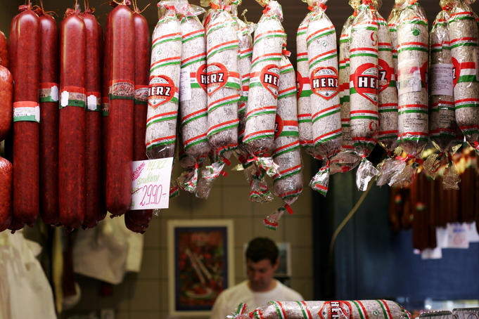 Hungarian sausages in Central Market.