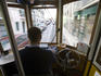 Interior of tram travelling through Alfama.
